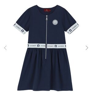Etienne Aigner Navy Blue Kids Dress with Logo Accents